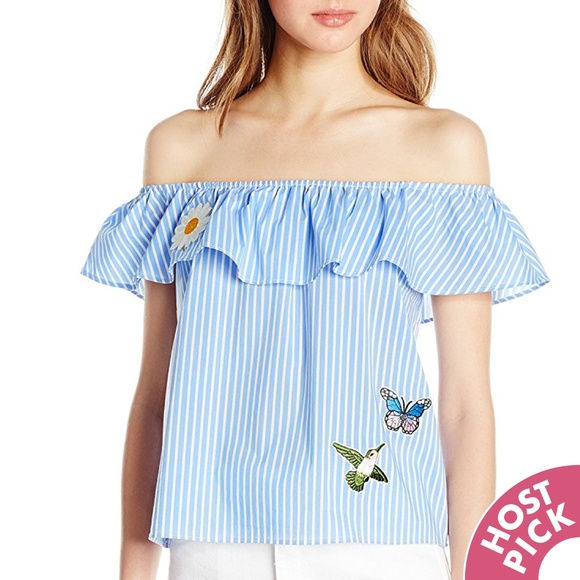Off Shoulder Striped Top with Patches NWT - Picture 1 of 8